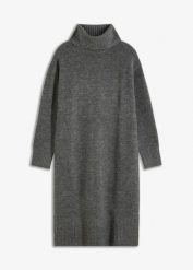 Sukienka dzianinowa z rozcięciem. Szare sukienki damskie bonprix, bez wzorów, z dzianiny, bez ramiączek. Za 147.99 zł.