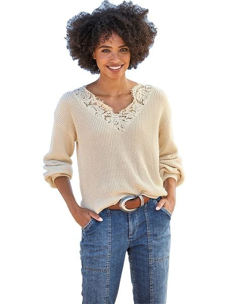 Heine Sweter w kolorze beżowym rozmiar: 44. Brązowe swetry klasyczne damskie Heine, z bawełny, bez kołnierzyka. Za 109.00 zł.