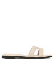 Tommy Hilfiger Klapki FW0FW08671 Écru. Klapki damskie Tommy Hilfiger, bez wzorów, ze skóry, bez obcasa, bez zapięcia. Za 449.99 zł.