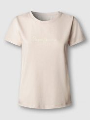 Pepe Jeans Koszulka "Mae" w kolorze kremowym rozmiar: L. Brązowe bluzki damskie Pepe Jeans, l, bez wzorów, z bawełny, bez kołnierzyka, bez ramiączek. Za 96.37 zł.