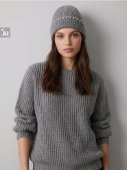 Prążkowana czapka beanie z domieszką wełny - szary. Szare czapki damskie Sinsay, bez wzorów, prążkowane. Za 24.99 zł.