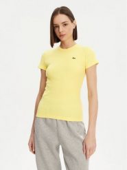 Lacoste T-Shirt TF5538 Żółty Slim Fit. Żółte t-shirty damskie Lacoste, bez wzorów, z bawełny, bez kołnierzyka. Za 339.99 zł.