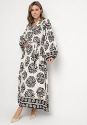Czarna Wiskozowa Sukienka Oversize w Etniczny Wzór z Wiązanym Paskiem Florseki. Czarne sukienki damskie Born2be, bez wzorów, z wiskozy, eleganckie, bez ramiączek. W wyprzedaży za 110.49 zł.