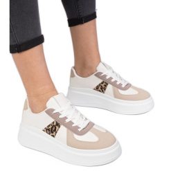 Beżowe sneakersy trampki na platformie beżowy. Brązowe trampki damskie bez wzorów, ze skóry, bez zapięcia. Za 89.18 zł.
