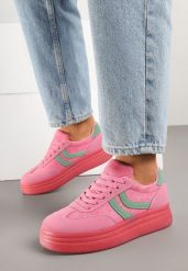 Fuksjowe Sneakersy w Stylu Klasycznych Tenisówek na Grubej Podeszwie Grelritia. Czerwone obuwie sportowe damskie Born2be, z materiału, bez zapięcia, tenisowe. Za 84.99 zł.