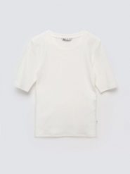 Koszulka damska w prążek biała Imija 100. Białe koszulki damskie Big Star, l, bez wzorów, z dzianiny, bez kołnierzyka, bez ramiączek. Za 79.99 zł.