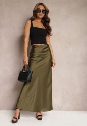 Ciemnozielona Satynowa Spódnica Maxi High Waist Formia. Zielone spódnice damskie Renee, l, bez wzorów, z satyny, maxi. Za 99.99 zł.
