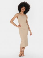 Brave Soul Sukienka letnia LDRJ-624TANYA Beżowy Straight Fit. Brązowe sukienki damskie Brave Soul, bez wzorów, z bawełny, bez ramiączek. Za 69.99 zł.