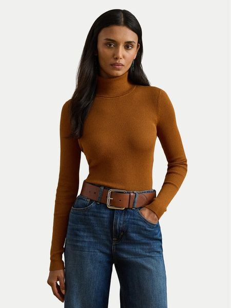 LAUREN RALPH LAUREN Golf 200643398074 Brązowy Slim Fit. Brązowe golfy damskie Lauren Ralph Lauren, xxl, bez wzorów, z bawełny, bez ramiączek. Za 369.99 zł.