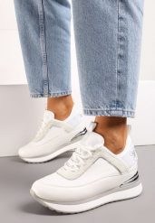 Białe Sneakersy z Metaliczną Wstawką i Ozdobnym Napisem na Ukrytym Koturnie Alivewna. Białe obuwie sportowe damskie Renee, na lato, bez zapięcia. Za 149.99 zł.