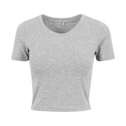 Koszulka Damska Crop. Szare bluzki damskie BUILD YOUR BRAND, m, bez wzorów, bez kołnierzyka, bez ramiączek. Za 54.99 zł.