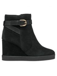 Geox Botki D Elidea Wedge D46VQA 02243 C9999 Czarny. Czarne botki damskie Geox, ze skóry, bez obcasa, na koturnie, bez zapięcia. Za 519.99 zł.