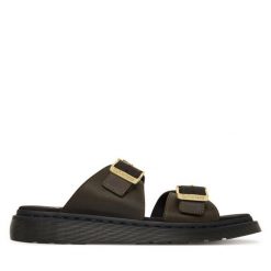 Klapki Dr. Martens. Brązowe klapki damskie Dr Martens, bez wzorów, bez obcasa, bez zapięcia. Za 559.99 zł.
