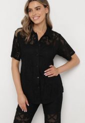 Czarna Koszula Boho z Krótkimi Rękawami z Ażurowej Koronki Cardana. Czarne koszule damskie Born2be, l, w ażurowe wzory, z jeansu, boho, bez kołnierzyka, bez ramiączek. Za 119.99 zł.
