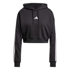 Krótka bluza z kapturem dla kobiet z francuskiej pętlowej bawełny adidas Essenti. Czarne bluzy damskie Adidas, l, bez wzorów, z bawełny, z kapturem. Za 274.90 zł.