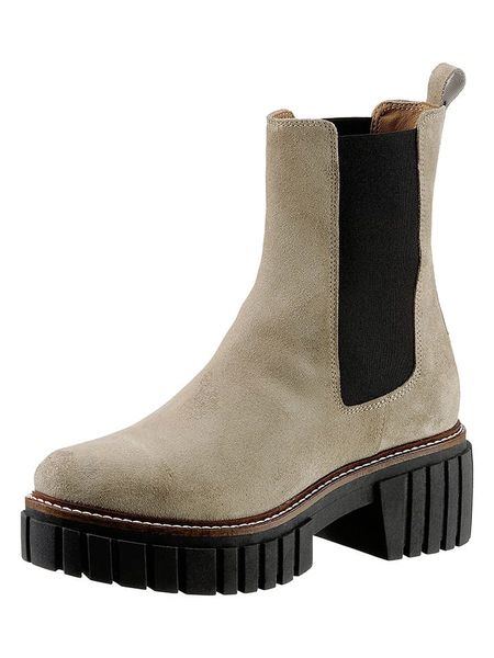 Heine Skórzane botki w kolorze beżowym rozmiar: 38. Brązowe botki damskie Heine, eleganckie, bez obcasa, bez zapięcia. Za 136.13 zł.