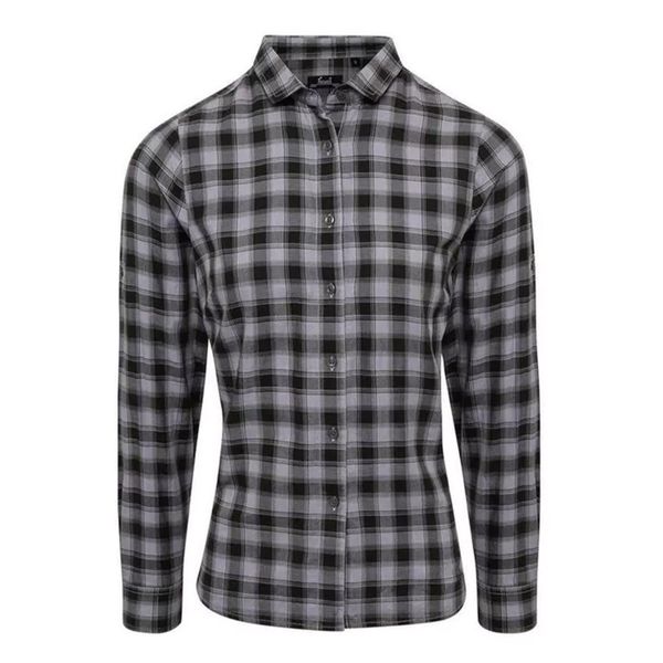 Damska Bawełniana Koszula W Kratę Z Długim Rękawem. Szare koszule damskie PREMIER, xs, bez wzorów, z bawełny, casualowe, bez kołnierzyka, bez ramiączek. Za 120.99 zł.