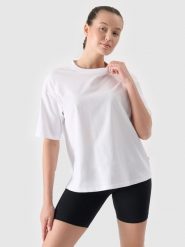 4F T-shirt oversize gładki damski - biały L. Białe t-shirty damskie 4F, l, bez wzorów, z bawełny, bez kołnierzyka. W wyprzedaży za 29.99 zł.