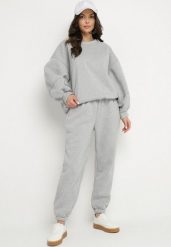 Szary Komplet Dresowy Bluza i Joggery Podszyte Polarem Zibea. Szare bluzy damskie Born2be, bez wzorów, z bawełny, bez kaptura. Za 179.99 zł.