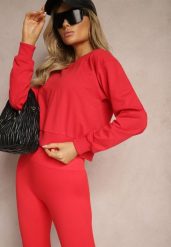 Czerwona Bluza z Bawełną ze Ściągaczami przy Rękawach i w Pasie Alberia. Czerwone bluzy damskie Renee, l, bez wzorów, z bawełny, bez kaptura. Za 24.99 zł.