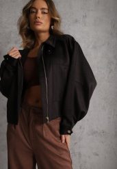 Czarna Kurtka Bomberka Oversize z Paskami przy Rękawach Lann. Czarne kurtki damskie Renee, na wiosnę, l, bez wzorów, z jeansu, bez kaptura. Za 169.99 zł.