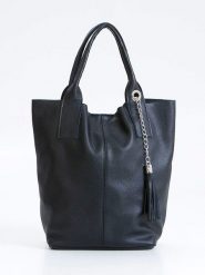 Pia Sassi Skórzany shopper bag "Monte Cimone" w kolorze czarnym - 28 x 35 x 17 cm rozmiar: onesize. Czarne shopper bag Pia Sassi, z aplikacjami, z materiału, na ramię, bez dodatków. Za 289.88 zł.