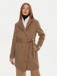 Calvin Klein Płaszcz wełniany K20K207700 Beżowy Regular Fit. Brązowe płaszcze damskie Calvin Klein, na zimę, bez wzorów, z syntetyku, bez kaptura. Za 1,699.00 zł.
