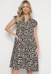 Czarna Bawełniana Sukienka o Rozkloszowanym Kroju w Ornamentalny Wzór Zalimea. Czarne sukienki damskie Born2be, bez wzorów, z bawełny, eleganckie, bez ramiączek. W wyprzedaży za 47.99 zł.