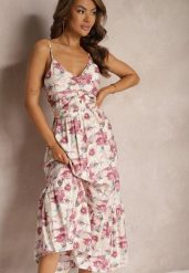 Jasnofioletowa Rozkloszowana Sukienka na Ramiączkach z Rozcięciami Ozdobiona Guzikami Dimline. Brązowe sukienki damskie Renee, bez wzorów, eleganckie, bez ramiączek. W wyprzedaży za 91.99 zł.