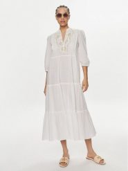 LOLA CASADEMUNT Sukienka letnia LS2416035 Biały Relaxed Fit. Białe sukienki damskie LOLA CASADEMUNT, bez wzorów, z bawełny, bez ramiączek. Za 499.99 zł.