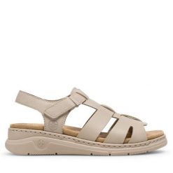 Sandały Rieker. Brązowe sandały damskie Rieker, bez wzorów, bez obcasa, na płaskiej podeszwie, bez zapięcia. Za 319.99 zł.