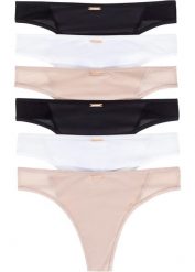 Stringi z kolekcji Feel Comfort z mikrofibry (6 par). Białe stringi bonprix, bez wzorów, z materiału. Za 74.99 zł.