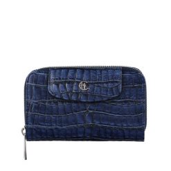 Damski portfel skórzany Canaletto – granatowy croco z RFID | Elegancja i bezpieczeństwo PD1445s285 RFID. Niebieskie portfele damskie bez wzorów, ze skóry. Za 180.50 zł.