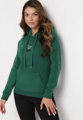 Zielona Ocieplona Bluza Kangurka z Kapturem i Pluszową Naszywką Dysineia. Zielone bluzy damskie Born2be, xl, z aplikacjami, z polaru, z kapturem. Za 84.99 zł.