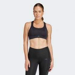 Biustonosz TLRD Impact Training High Support. Czarne biustonosze sportowe damskie Adidas, bez wzorów, z materiału. W wyprzedaży za 194.25 zł.