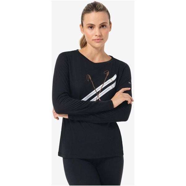 Koszulka z długim rękawem damska SUPER.NATURAL W Kryssede Ski. Czarne koszulki damskie super.natural, bez wzorów, bez kołnierzyka, bez ramiączek. Za 279.99 zł.