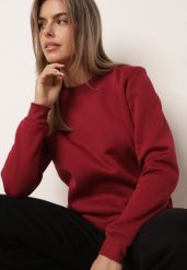 Bordowa Bluza Klasyczna z Polarową Podszewką Embri. Czerwone bluzy damskie Born2be, l, z aplikacjami, z jeansu, bez kaptura. Za 49.99 zł.