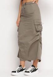 Ciemnozielona Spódnica Midi z Szerokimi Kieszeniami w Stylu Cargo Talicia. Zielone spódnice damskie Born2be, s, bez wzorów, z materiału, midi. Za 79.99 zł.