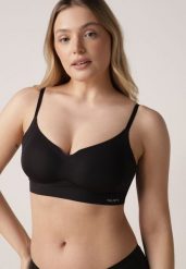 Czarny Bezszwowy Biustonosz Bez Fiszbin z Elastycznego Materiału Edalith. Czarne biustonosze Born2be, bez wzorów. Za 29.99 zł.