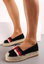 Czarne Espadryle na Plecionej Platformie z Ozdobną Kokardą Vikila. Czarne espadryle damskie Renee, bez wzorów, bez obcasa. Za 29.99 zł.