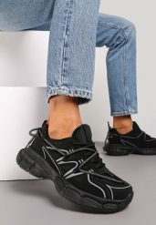 Czarne Sneakersy z Siateczką na Podeszwie z Wycięciami i Ozdobnym Wiązaniem Dorila. Czarne obuwie sportowe damskie Renee, przed kostkę, bez zapięcia. Za 109.99 zł.