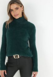 Ciemnozielony Golf Wełniany Karle. Zielone golfy damskie Born2be, m, bez wzorów, z tkaniny, bez ramiączek. Za 54.99 zł.