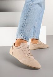 Beżowe Skórzane Sneakersy w Klasycznym Stylu Fonavina. Brązowe obuwie sportowe damskie Born2be, z jeansu, bez zapięcia, trekkingowe. Za 109.99 zł.