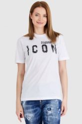 DSQUARED2 Biały t-shirt damski icon spray. Białe t-shirty damskie Dsquared2, s, bez wzorów, z bawełny, bez kołnierzyka. W wyprzedaży za 699.99 zł.