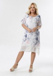 Biało-Niebieska Sukienka Coraeriel. Białe sukienki damskie Born2be, bez wzorów, bez ramiączek. Za 129.99 zł.