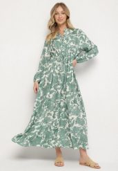 Zielona Rozkloszowana Sukienka z Wiskozą w Kwiatowy Wzór Filirelle. Zielone sukienki damskie Born2be, bez wzorów, z wiskozy, eleganckie, bez ramiączek. W wyprzedaży za 110.49 zł.