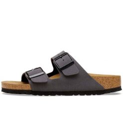 Sandały Birkenstock Arizona Birkibuc Dorosłych. Czarne sandały damskie Birkenstock, bez wzorów, z nubiku, bez obcasa, bez zapięcia. Za 422.96 zł.