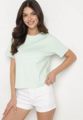 Zielony Bawełniany T-shirt z Grubszej Bawełny Tiariane. Zielone t-shirty damskie Born2be, m, bez wzorów, z bawełny, bez kołnierzyka. Za 49.99 zł.