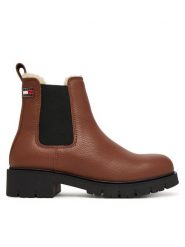 Tommy Jeans Sztyblety Tjw Cleated Chelsea Boots Wl EN0EN03102 Brązowy. Brązowe botki damskie Tommy Jeans, z jeansu, bez obcasa, na płaskiej podeszwie, bez zapięcia. Za 699.99 zł.