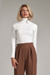 Casualowa Bluzka z Golfem - Ecru. Brązowe bluzki damskie Figl, l, bez wzorów, z elastanu, bez ramiączek. Za 179.00 zł.